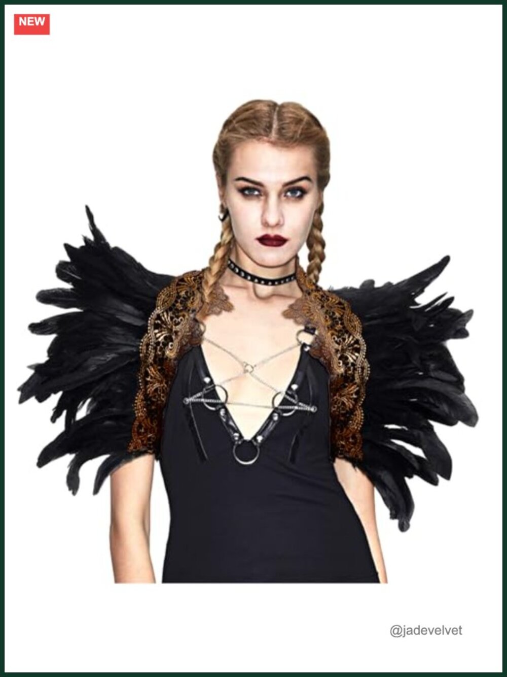 Feather Cape Shawl Lace Collar Shoulder Wrap Gothic Halloween Costume